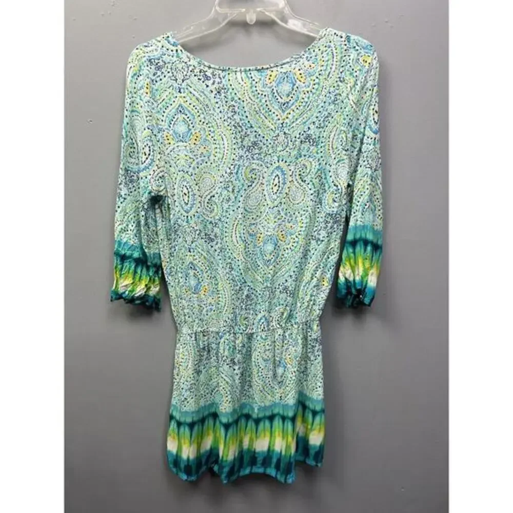 Green Dragon Swim Cover Up Womens size small‎ Tunic V Neck Rayon Blue Green